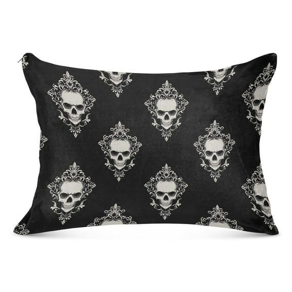 Plush Pillow Cases Standard Size Ultra Soft Warm Pillowcases with Zipper Cool Skulls Filigree 20"x26"