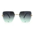thumbnail image 6 of Womens Rimless Oversized Rectangle Designer Fashion Metal Rim Sunglasses Gold Green - Green Smoke, 6 of 8