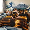 thumbnail image 3 of Manfei Silhouette Samurai Bedding Comforter Set for Boys Men, Fire Water King Bedding Sets, Black Gold, Black Reversible7-Piece, 3 of 6