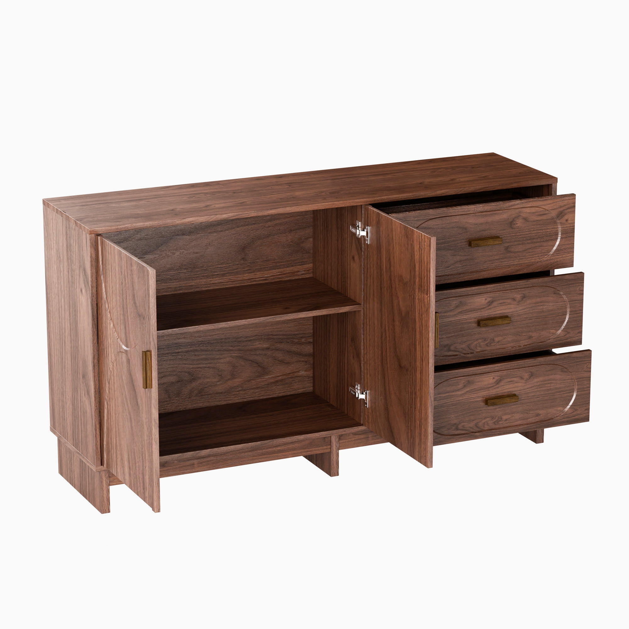 Leumius 47.2" Buffet Sideboard with 2 Doors and 3 Drawers, Walnut Finish with Oval Grain Texture, Farmhouse Storage Cabinet for Dining Room Living Room Hallway