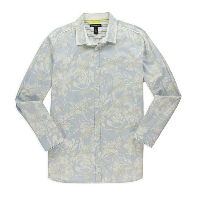 I.N.C Mens Slim-Fit Print Button Up Shirt, White, Large