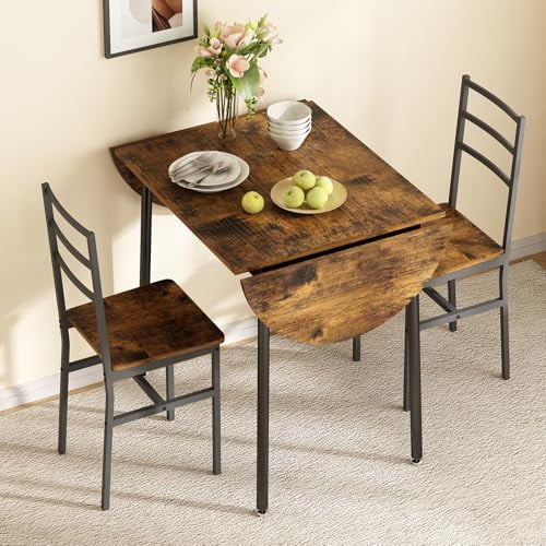 47" Small Folding Dining Table for 2 to 4, Space Saving Drop Leaf Kitchen Table for Small Spaces, Expandable Oval Table, Brown, Metal Stand, for Dining Room, Living Room$$Furniture