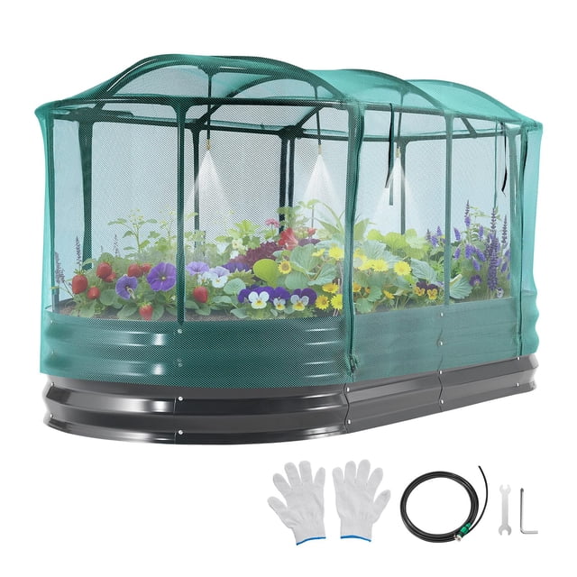 Cama de cultivo elevada VEVOR 183x91x30 cm de metal, ovalada, con autorriego