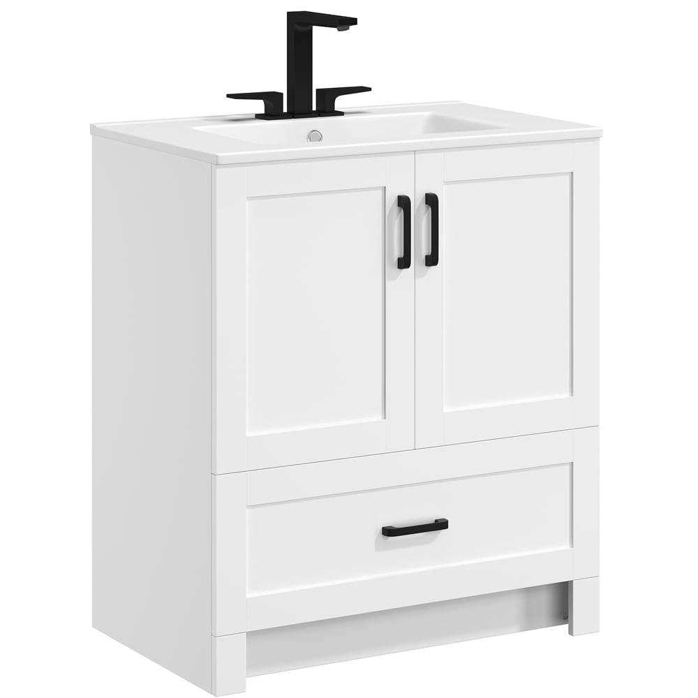 Yaheetech 34" Tall Modern Freestanding Bathroom Vanity with Ceramic Basin, White