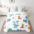 thumbnail image 2 of Homewish Cute Dino 7pcs Bedding Comforter Set,Cartoon Dinosaur Queen Bedding Sets,White Blue Orange Queen Sheet Sets For Boys Teens,Breathable Home Decor Reversible, 2 of 8