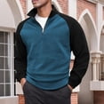 thumbnail image 2 of KHONTS Men's Quarter Sweatshirt Zip Quilted Long Sleeve Tee Stand Collar Fleece Color Block Pullover Tops Blue XXXL, 2 of 8