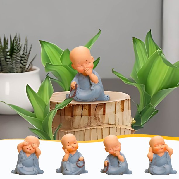 Figura de resina Zen Monk • Decoración marrón sobre la mesa • Adorno de escritorio adorable • Decoración para el hogar y la oficina • Acento de bonsái