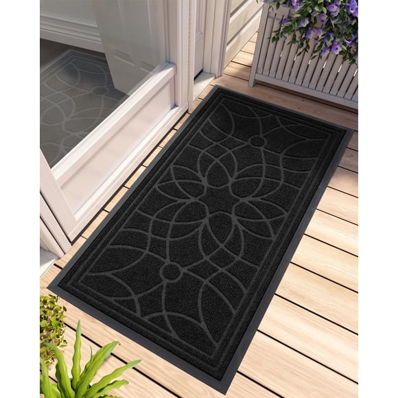 DEXI Door Mat Front Entrance, 2x4 Large Rubber Indoor Mats Waterproof Traps Dirt, Heavy Duty Non Slip Outdoor Entry Rug for Entryway Welcom