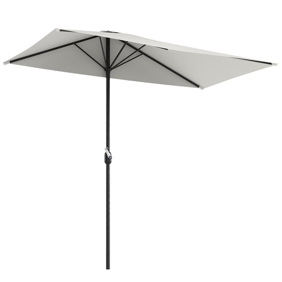 8ft Half Patio Umbrella, Cream White UV Resistant Polyester Sun Shade with Metal Frame & Crank Handle, Space-Saving Balcony Parasol for Garden, Deck, Backyard and Wall Side