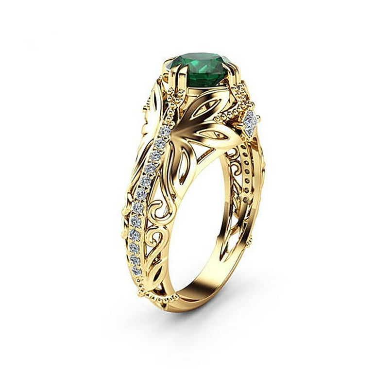 Clearance Deals Rings for Women Women 14k Gold Natural Diamond Green Emerald Rings