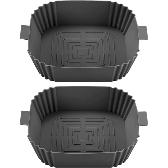 Jinsinto Air Fryer Accessory 19.5cm, 2 Pieces Air Fryer Silicone Pot, Air Fryer Silicone Pot Basket, Reusable in Microwave Ovens, Cake Molds, Steamers (Square)