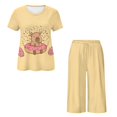 thumbnail image 5 of DISNIMO Capybara Doughnut Printed Pajama Set for Women, Soft Sleepwear Summer 2 Piece Lounge Set Short Sleeve Tops and Capri Pant Pjs, 4XL, 5 of 7