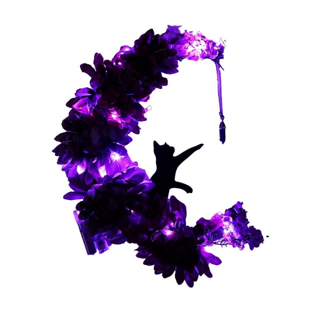 Ramiter Moon Cat Wreath With Flowers And Charming Door Decoration Moon Cat Home Decor Gift Party Decorations For Cat Lovers