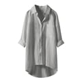 thumbnail image 3 of XIAOCHA Roomy Turn-Down-Collar Shirt for Women Three-Quarter Sleeve Urban Daily High-Low Hem Tunic Dress, 3 of 3