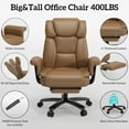 thumbnail image 4 of Solfway Big and Tall Office Chair 400lbs, Reclining Home Office Desk Chair with Footrest for Adult, High Back Wide Seat Executive Computer Chair, Brown, 4 of 9