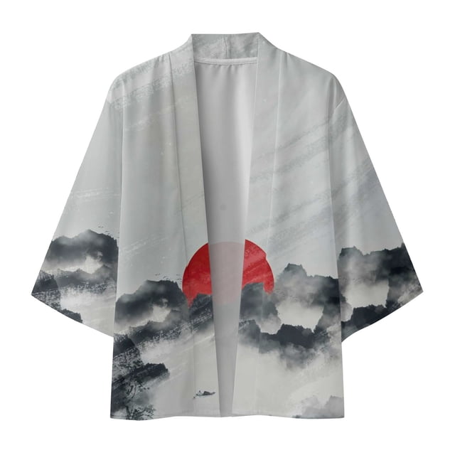 SHIXIAOO Male Spring and Summer Cool Semi Long Sleeve Cardigan All Print Printed Collarless Antique Shirt Work Shirts Men Summer Mens Slim Long Sleeve Shirt