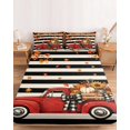 thumbnail image 2 of Twin Sze Fitted Sheet Set - Thanksgiving Truck 2 Piece Bedding Sets 16" Deep Pocket Fitted Sheet with 1 Pillowcase, Fall Maple Leaves Pumpkins Floral Striped Brushed Microfiber Hotel Bed Sheets, 2 of 9