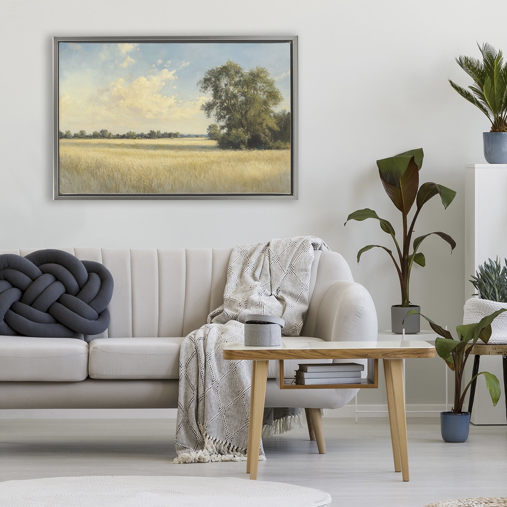 Stupell Industries Serene Wheat Field at Noon Gray Framed Floater Canvas Wall Art, design by Petal Prints Design