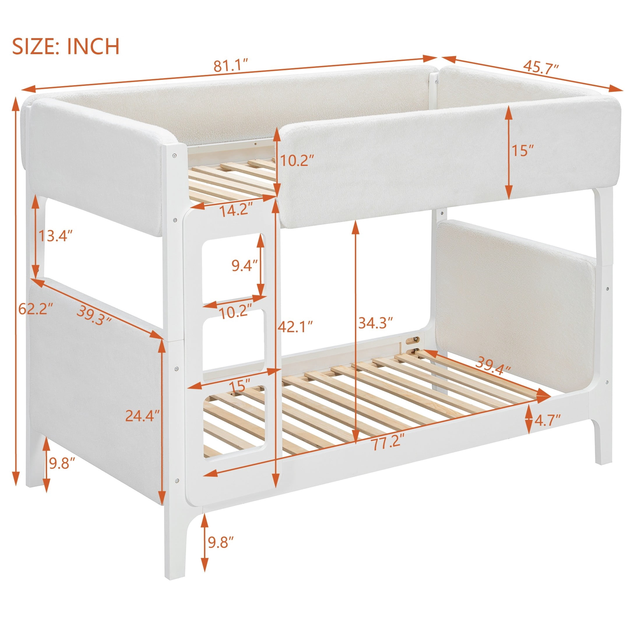 Christopher Knight Home Twin Over Twin Upholstered Bunk Bed for Kids, Thick Padded Headboard, White