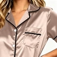 thumbnail image 4 of CAZOFW Womens Pajama Sets,Satin Button up Short Sleeve Top Long Pants Set,Silky Lounge Sleepwear Sizes M-5X, 4 of 5