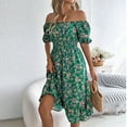 thumbnail image 4 of Sakmal Sundresses Womens Square Neckline Short Sleeve Long Floral Green Dresses ,Sizes S-XL, 4 of 5