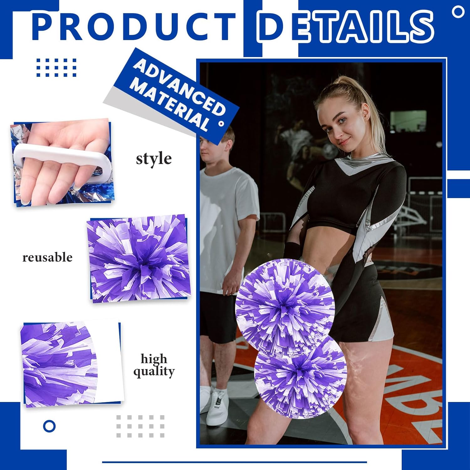 20 PCS Metallic Cheerleading Pom Pom for Team Spirit Sports Dance Cheering Kids Adults