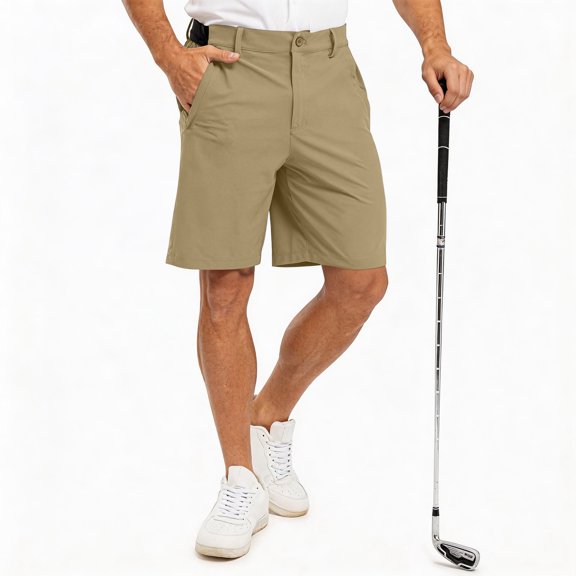 Domuza Golf Shorts for Men Classic-Fit Casual Comfortable Shorts Summer 2026 Trendy Lightweight Dressy Travel Shorts with Pockets Khaki L