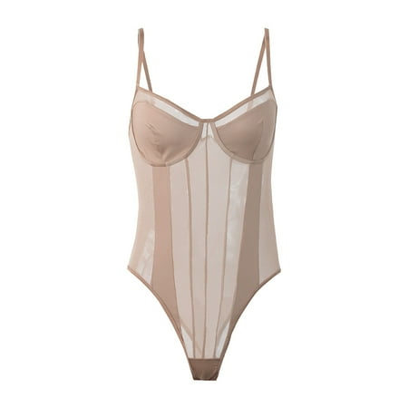 

adviicd Lingerie Dress For Women Women One Piece Lingerie Lace Bodysuit Deep V Teddy Pink M