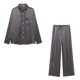 thumbnail image 5 of HH TRAF 2024 Conjunto de 2 piezas para mujer, elegante camisa de manga larga con solapa de un solo pecho con cuentas y pantalón ancho informal plisado con cordón, 5 of 5