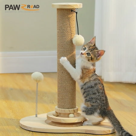 PAWZ Road 19.3" Cat Scratching Post with Ball Track Toy for Kittens and Small Cats, Beige