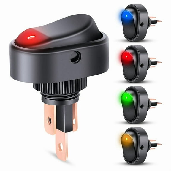 5PCS LED Lighted Rocker Switch 12V Illuminated on Off Toggle 30A 3Pin SPST Oval Shaped 12mm Hole
