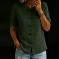 thumbnail image 6 of ClodeEU Women's Chinese Frog Button Stand Collar Short Sleeve Blouse,Solid Casual Summer Shirt Top Army Green,Women's Plus L, 6 of 8