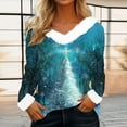 thumbnail image 2 of LEBONYARD Women's Trendy Plush Collar Cuff V-Neck Chic Christmas Tree Printed Pullover Top Casual Long Sleeved Loose Fit Warm Ladies Christmas Top, 2 of 4