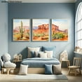 thumbnail image 3 of 3pcs Southwestern Desert Landscape Canvas Wall Art Set - Arizona Desert Triptych with Cacti, Rock Formations & Monument Valley-Inspired Paintings in Warm Beige, Brown, Orange & Blue Tones - Bohemian, 3 of 4