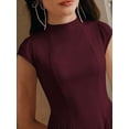 thumbnail image 3 of Womens Elegant Burgundy Cap Sleeve High Neck A-Line Long Pleated Maxi Dress, 3 of 6
