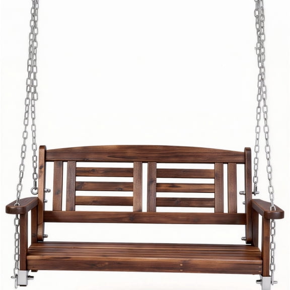 Zimtown 2 Person Fir Wood Porch Swing with Chain - Carbonized Brown Double Firwood