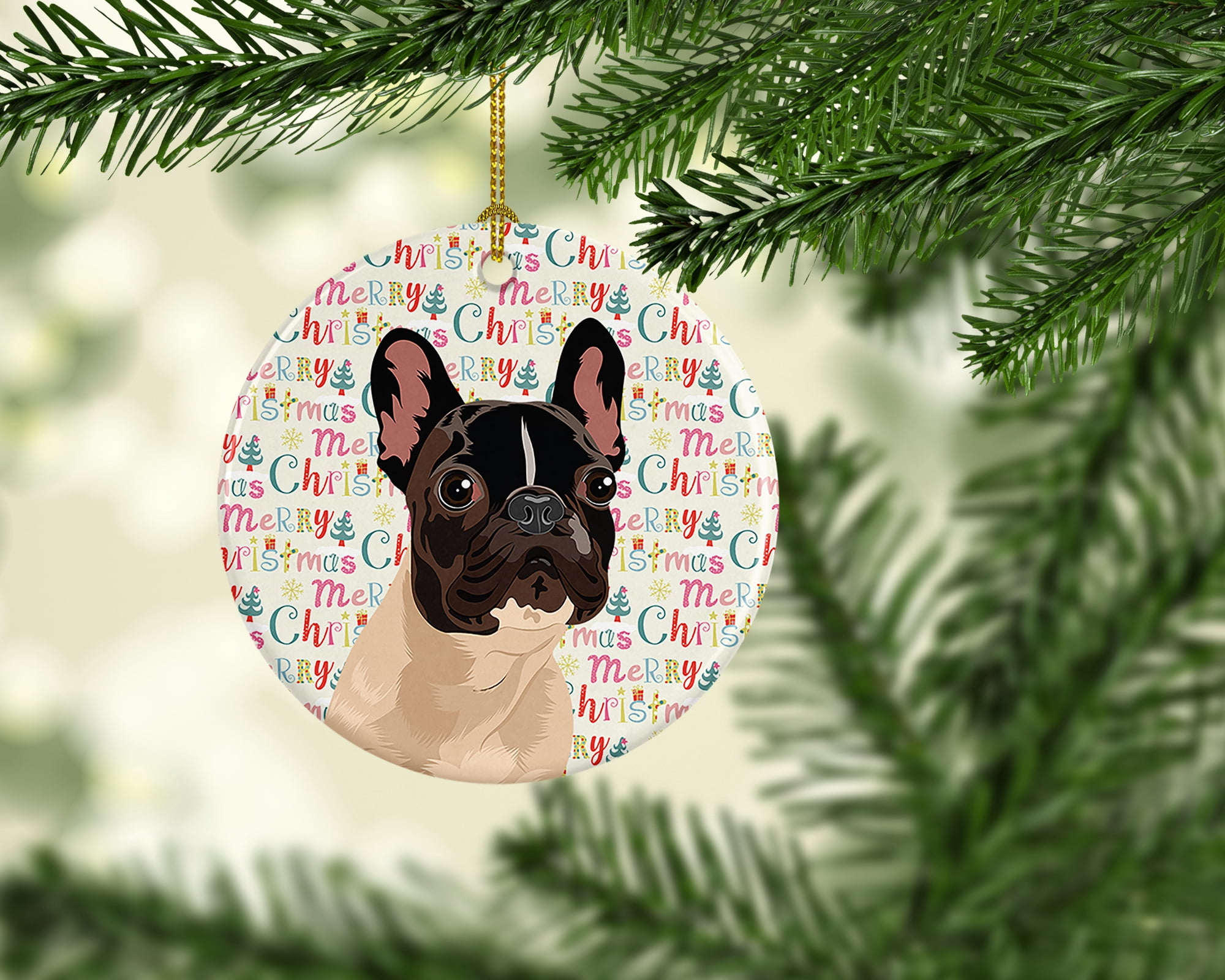 French Bulldog Fawn #3 Christmas Ceramic Ornament 2.8 in x 2.8 in