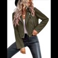 thumbnail image 2 of Chaqueta Blazer de Ante y Piel Sintética de Larga con Cremallera Corta para Mujer, Moda de Otoño. Verde XXL, 2 of 8
