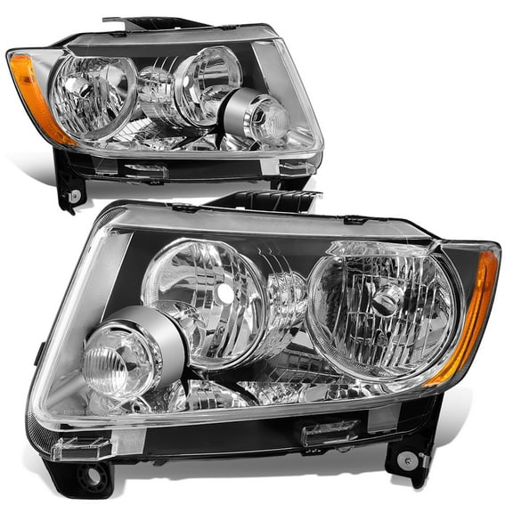 NUVISION for 11-13 Jeep Grand Cherokee Chrome Housing Amber Corner Headlight Head Lamps