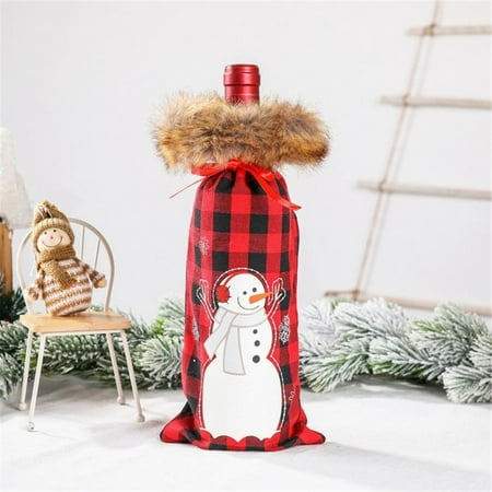 

VBXOAE Christmas Decorations Plush Lattice Wine Bottle Sleeve Wine Bottle Bag