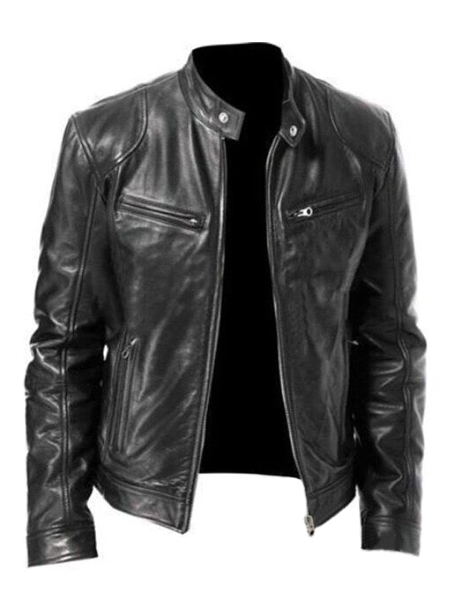 Men Casual Leather Jackets Motorcycle Biker Jackets Outwear Coat Overcoat Winter 