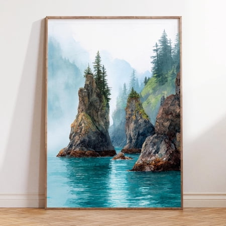 Kenai Fjords Alaska Ocean Cliffs Nature Travel Wall Art, Unframed Paper Print Size 8x12