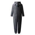 thumbnail image 7 of Women 2023 Winter Plush Onesie Pajamas Color Block Cute Bear Ear Hooded Romper Full Zip Lounge Furry Footed Pajamas, 7 of 7