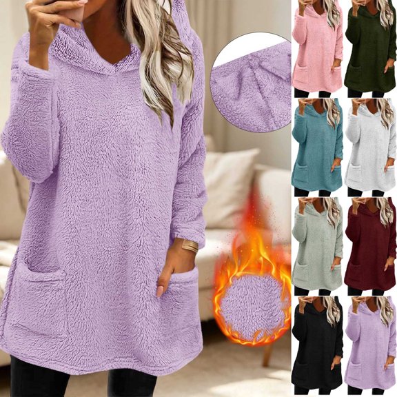 Meichang Womens Sherpa Fleece Hoodies Winter Soft Warm Fuzzy Pajama Pullovers Long Sleeve Loose Fit Casual Fluffy Hooded Sweatshirt with Pockets Loungewear