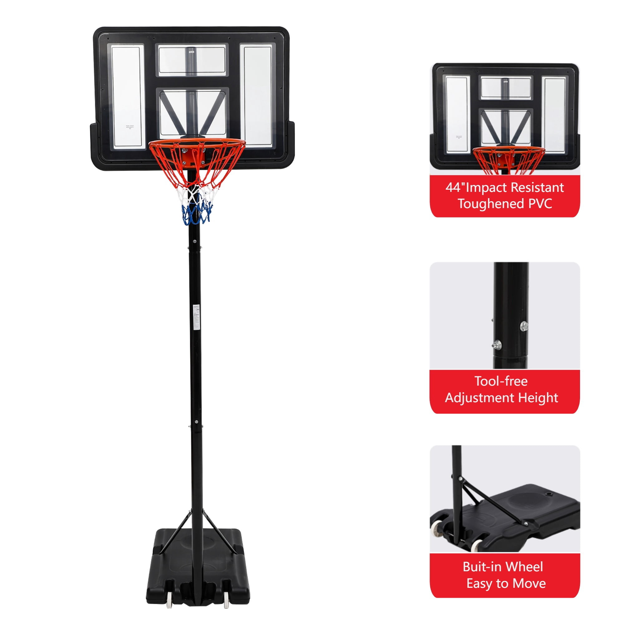 WildBreak Portable Basketball Goal System, Adjustable Height 5.2-10 Ft, 44 x 29.5" Backboard