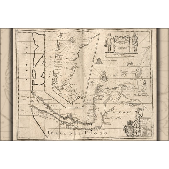 24"x36" Gallery Poster, map of Strait of Magellan 1700