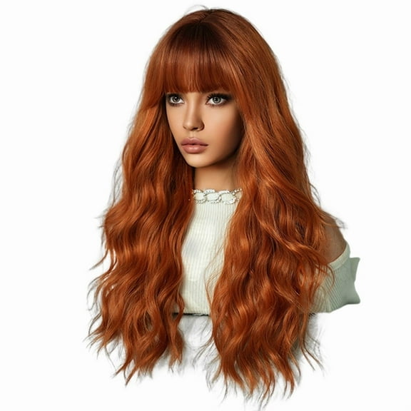 Pumpkin Orange Dyed 64cm Wig Female Long Curly Hair Big Wave Curly Hair Whole Full Set Natural Wig