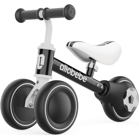 Allobebe Baby Ride-On Balance Bike for 12–30 Months, Adjustable Seat, Soft Silent 3-Wheel Ride-On Black