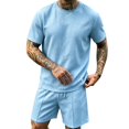 thumbnail image 5 of Men's 2 Piece Loungewear Set Short Sleeve Shirt & Shorts Summer Outfits Casual Comfortable Tracksuit Loose Fit Heavyweight Tshirt & Drawstring Shorts Casual Summer Outfits Sky Blue L, 5 of 8