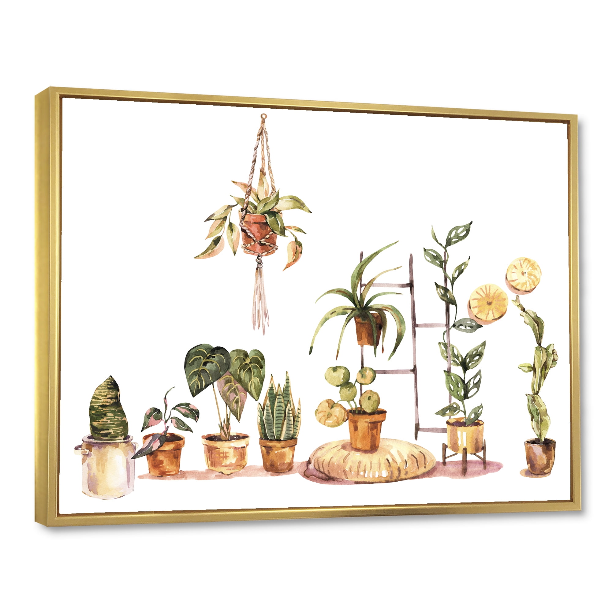 Designart 'Indoor House Plants Urban Jungle in Flowerpots II' Traditional Framed Canvas Wall Art Print
